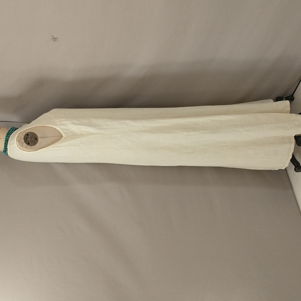 Pale Yellow 100% Linen Maxi Shift Pastel Summer Natural SeeMeasurements USA made - Picture 3 of 8